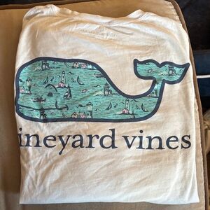 Vineyard Vines Cream Tee with Green Whale Design